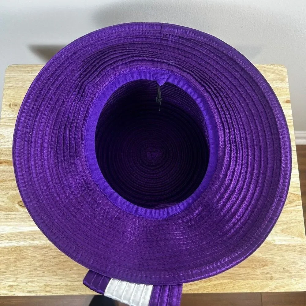 Purple Church Hat Womens Dress Derby Satin Ribbon Rhinestone Bow Top Hat